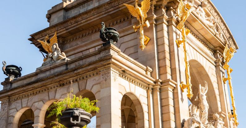 Parks Barcelona - Stairway leading to historical sight with bronze statues
