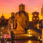 Modernist Barcelona - Illuminated Sculptures on the Roof of Casa Milà Building by Antonio Gaudi, Barcelona