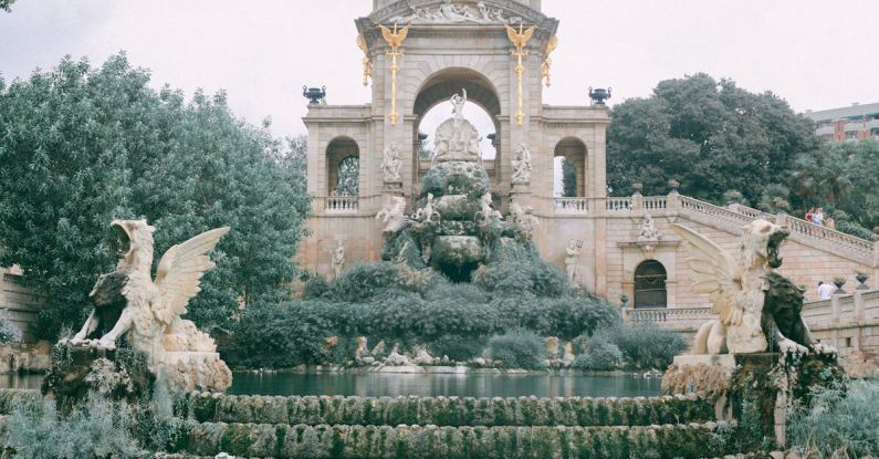 Eco-Friendly Stay Barcelona - Aged masonry construction with animal sculptures and fountain with stairs in Citadel Park of Barcelona Spain