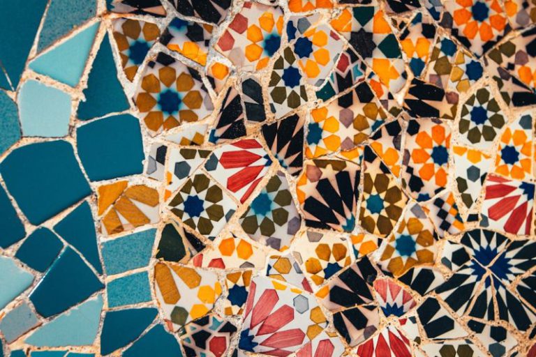 Barcelona - blue orange and white floral textile